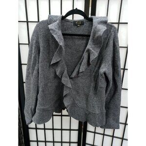 Essentials By A B S Gray Ruffled Collar Wool Cardigan sz S